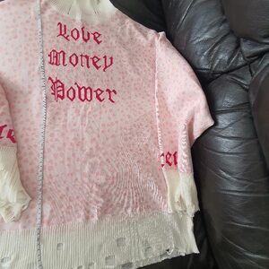 Pink and White Graphic Sweater